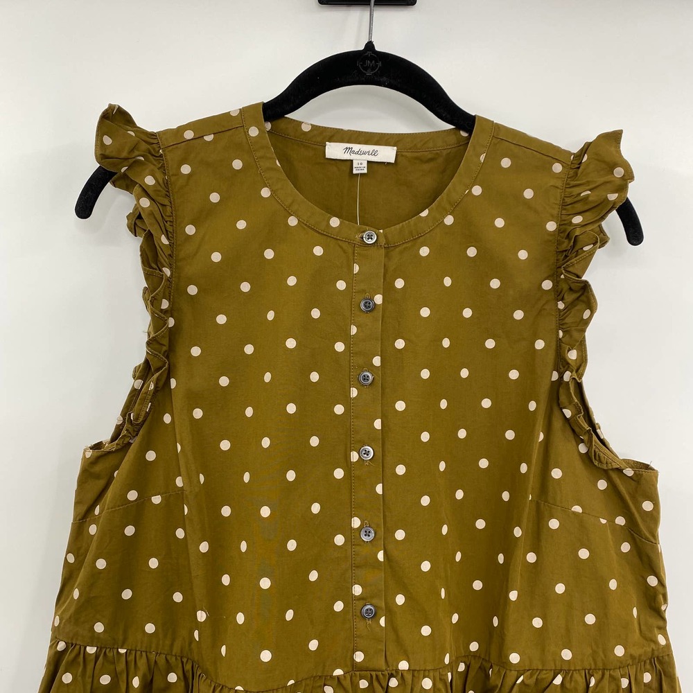 Madewell Mini Shirt Dress Green Brown Ivory Polka Dot Womens Size 10 NEW - Picture 3 of 7